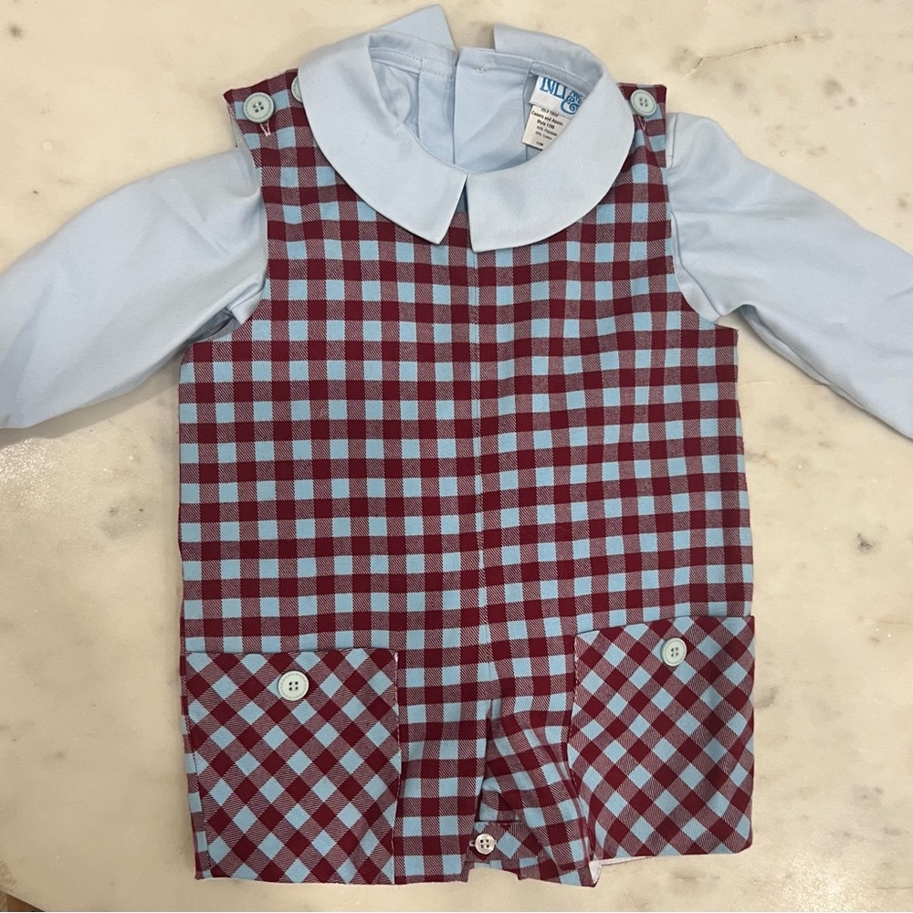 Luli & Me Blue and Red Bodysuit with Vintage Checkered Design